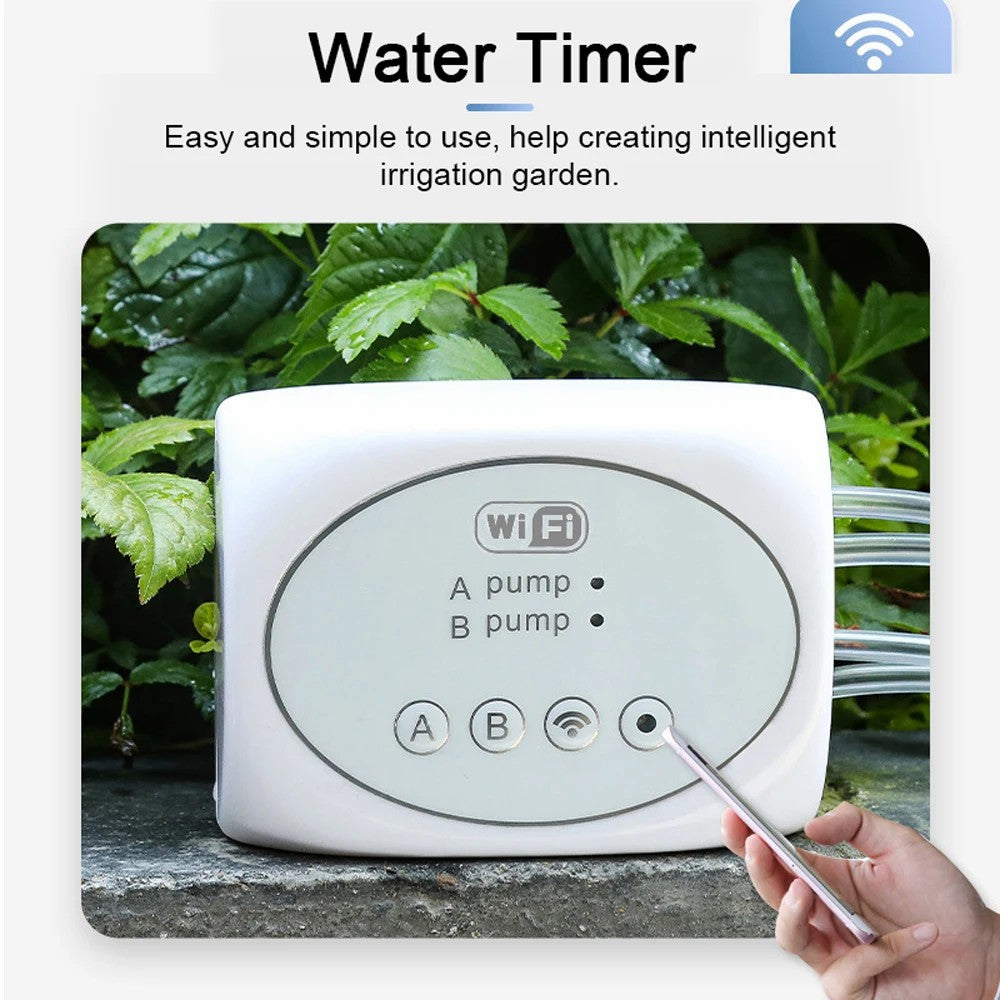 Dual-Pump Remote Water Timer Potted Plant Smart WiFi Watering Device with 20m Water Pipe+30 Emitters Dual-Pump Remote Water Timer Potted Plant Smart WiFi Watering Device with 20m Water Pipe+30 Emitters